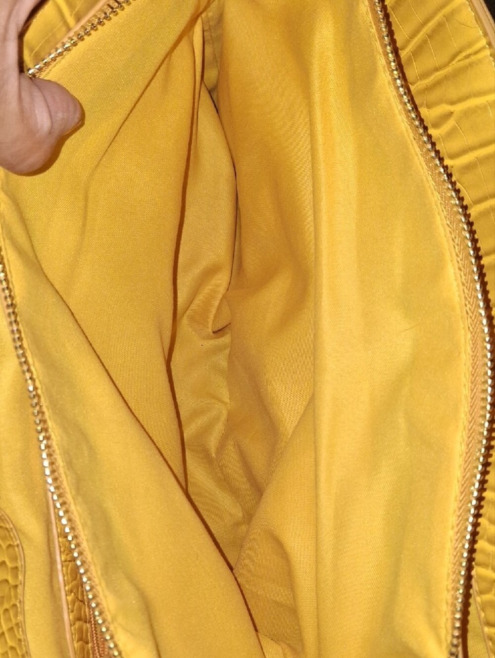 bebe Yellow Croc-Embossed Satchel Tote - Picture 3 of 7